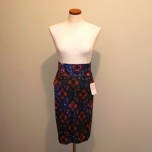 LuLaRoe Cassie Pencil Skirt Blue Orange Medium